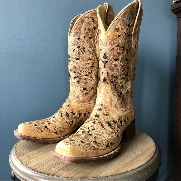 Corral Shoes - Corral Ladies Antique Saddle Coffee Inlay Boots